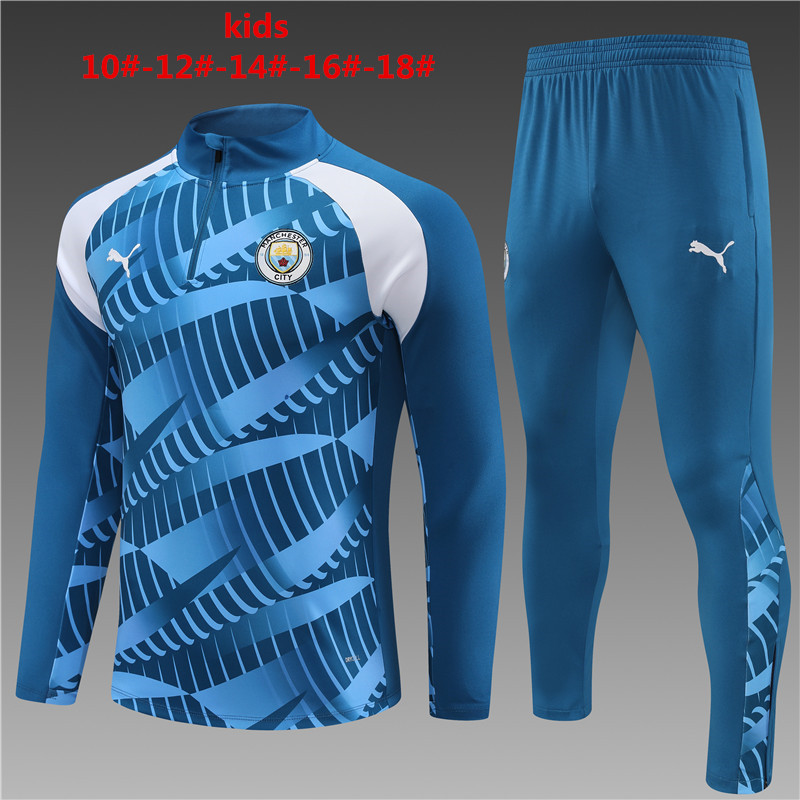 2023-2024  Manchester city   KIDS   Long Sleeve Half Pull Training Suit Set