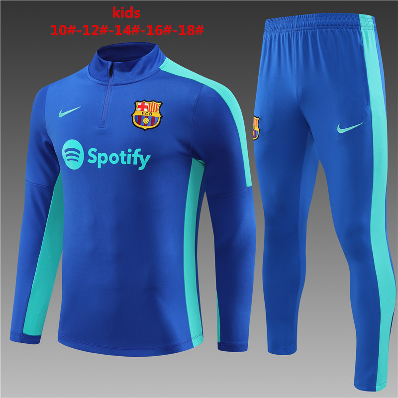2023-2024  Barcelona KIDS   Long Sleeve Half Pull Training Suit Set