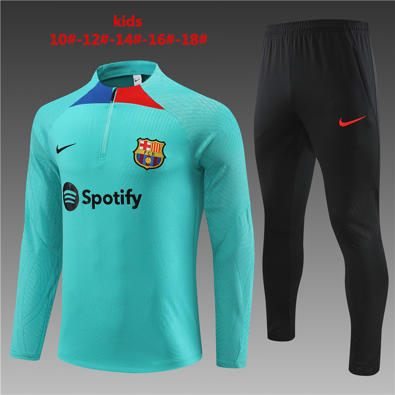 2023-2024  Barcelona KIDS   Long Sleeve Half Pull Training Suit Set