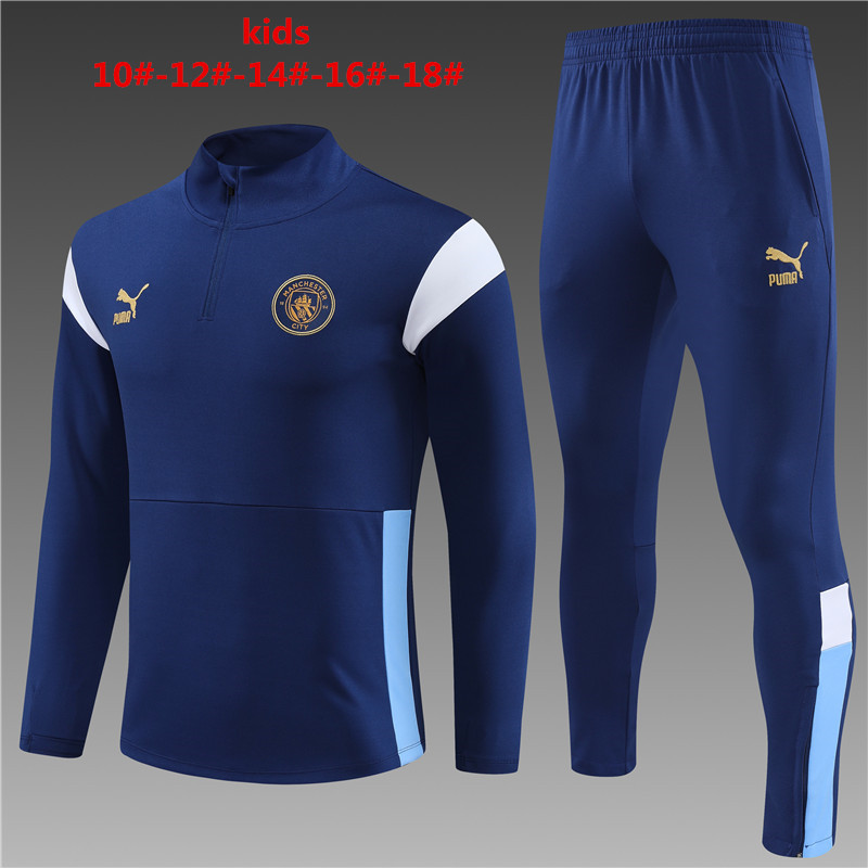2023-2024  Manchester city   KIDS   Long Sleeve Half Pull Training Suit Set