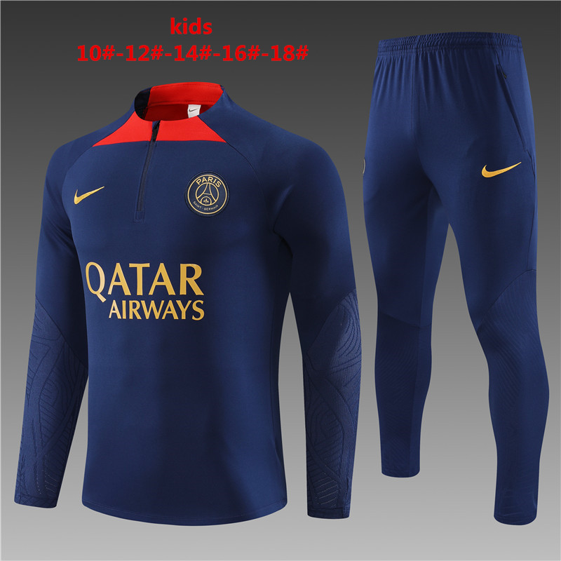 2023-2024  Paris Saint Germain kids   Long Sleeve Half Pull Training Suit Set  psg