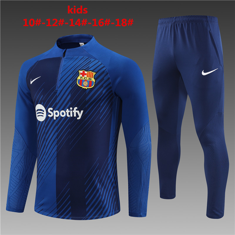 2023-2024  Barcelona KIDS   Long Sleeve Half Pull Training Suit Set
