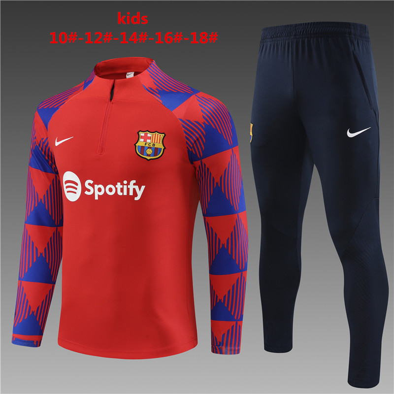 2023-2024  Barcelona KIDS   Long Sleeve Half Pull Training Suit Set
