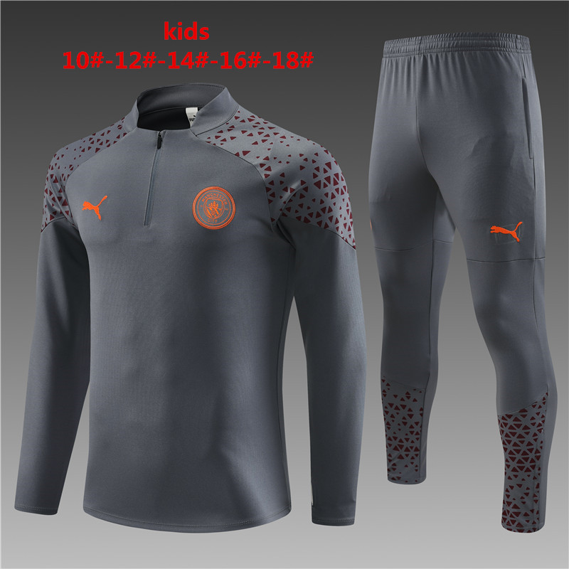 2023-2024  Manchester city   KIDS   Long Sleeve Half Pull Training Suit Set