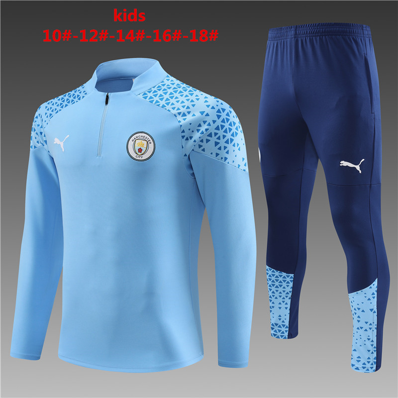 2023-2024  Manchester city   KIDS   Long Sleeve Half Pull Training Suit Set