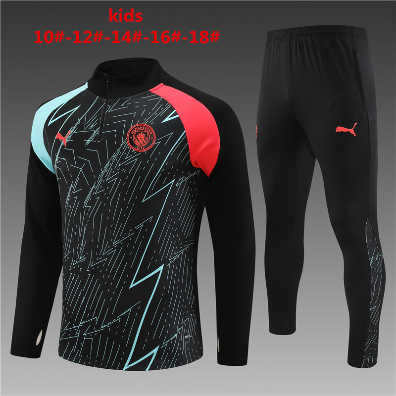 2023-2024  Manchester city   KIDS   Long Sleeve Half Pull Training Suit Set