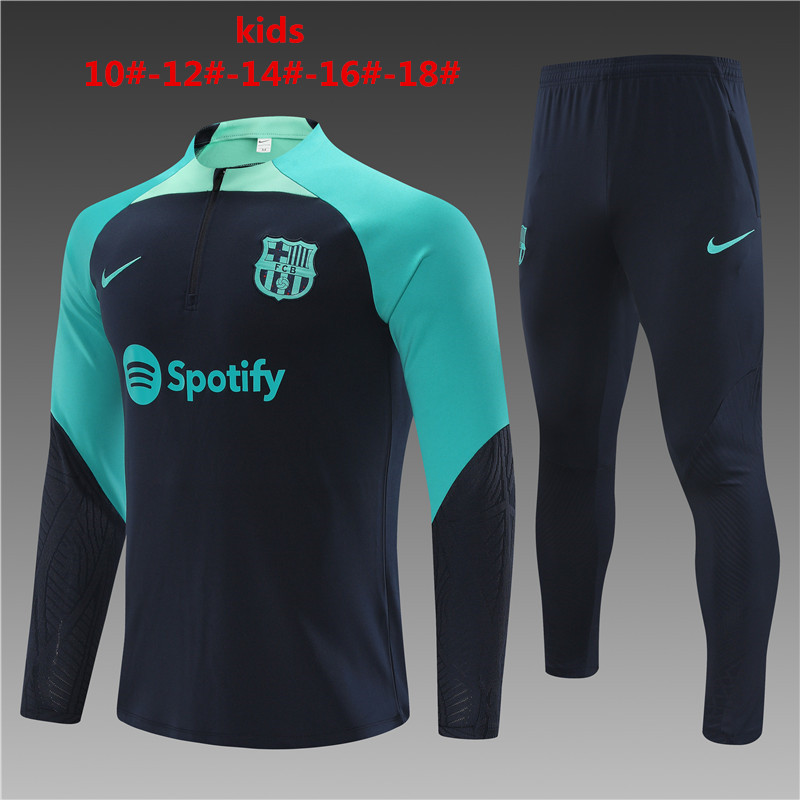 2023-2024  Barcelona KIDS   Long Sleeve Half Pull Training Suit Set