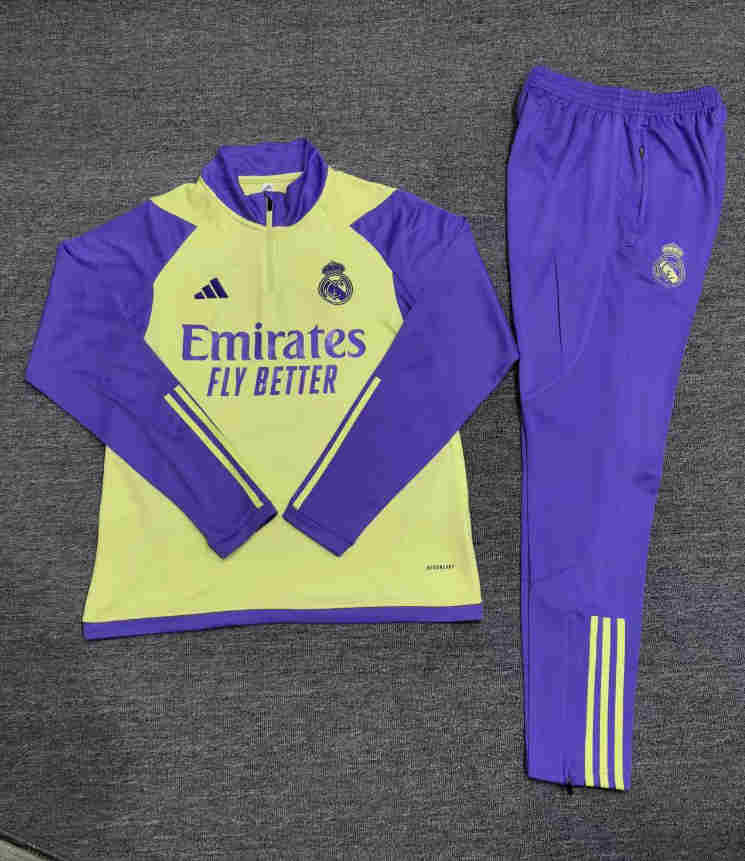 2023-2024   Real Madrid KIDS Long Sleeve Half Pull Training Suit Set