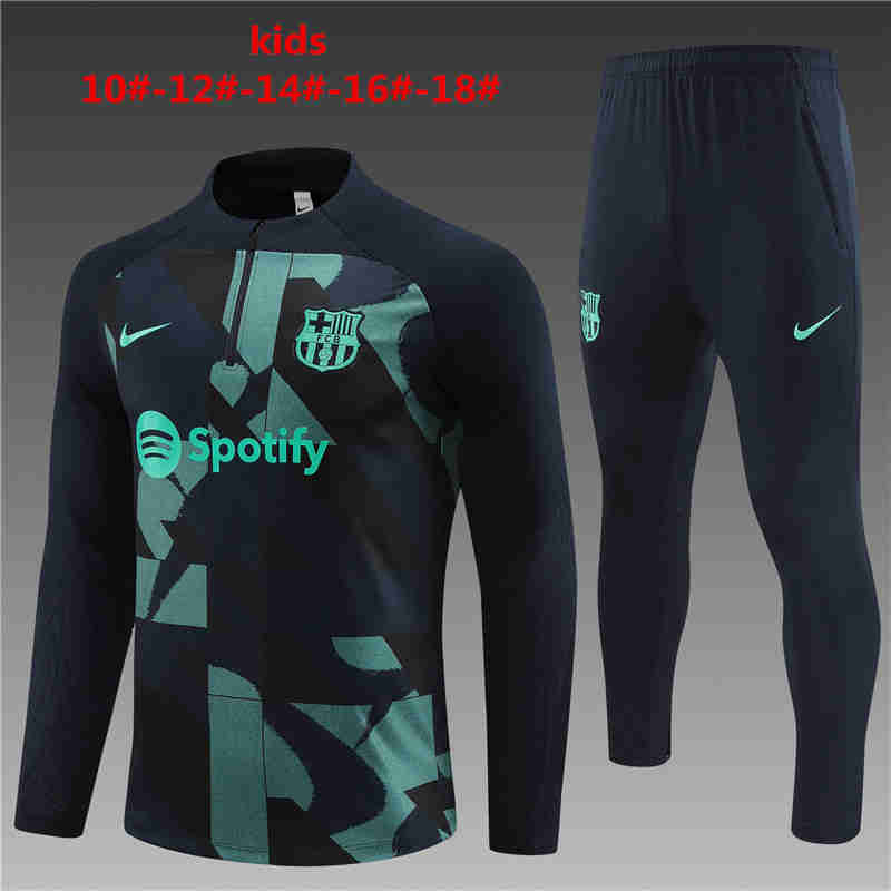 2023-2024  Barcelona KIDS   Long Sleeve Half Pull Training Suit Set