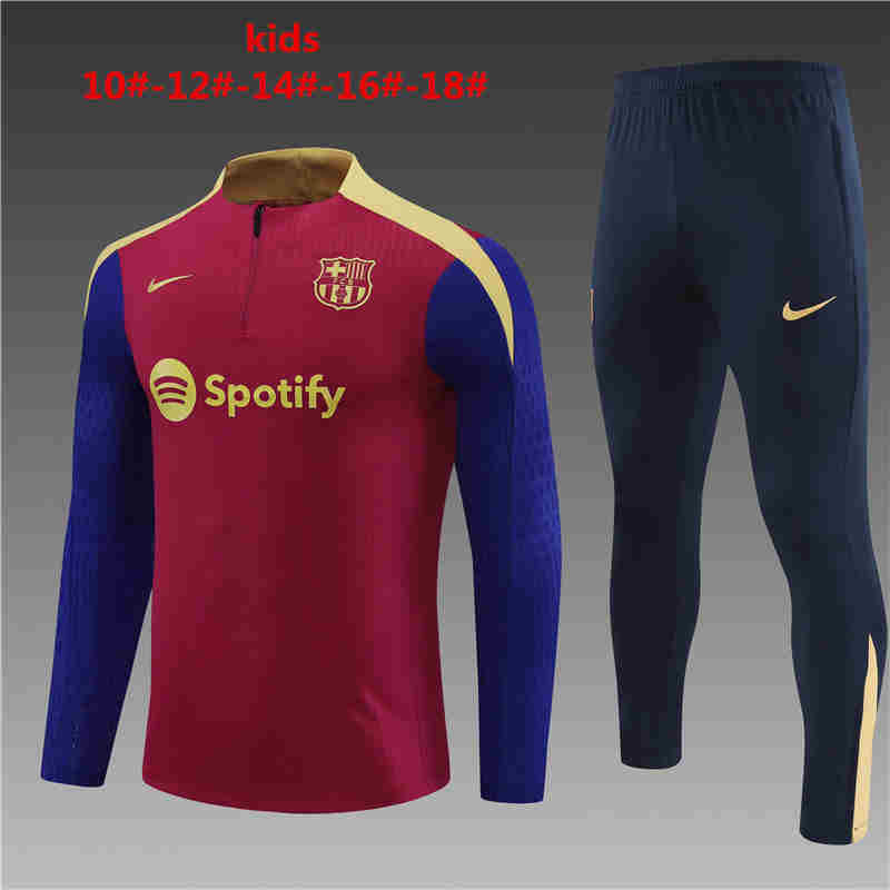 2024-2025 Barcelona KIDS   Long Sleeve Half Pull Training Suit Set