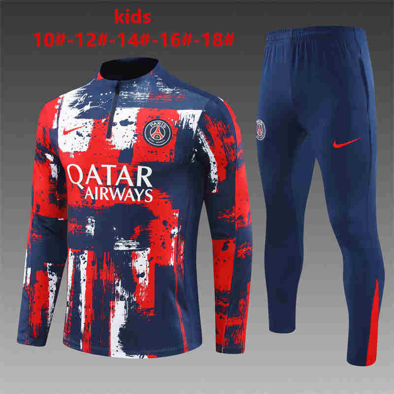2024-2025  Paris Saint Germain kids   Long Sleeve Half Pull Training Suit Set  psg