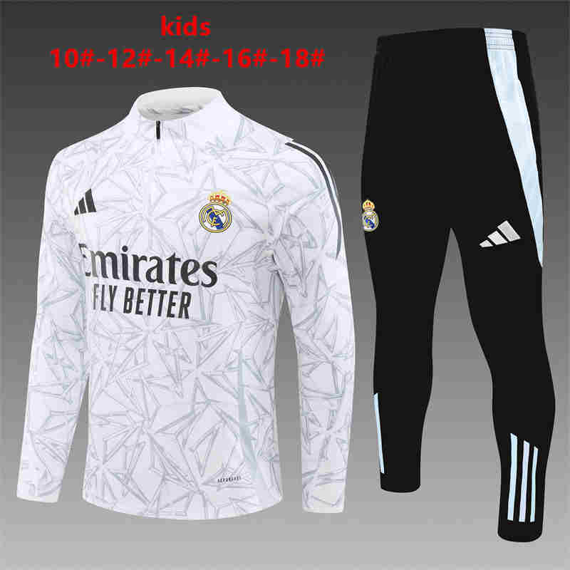 2024-2025   Real Madrid KIDS Long Sleeve Half Pull Training Suit Set