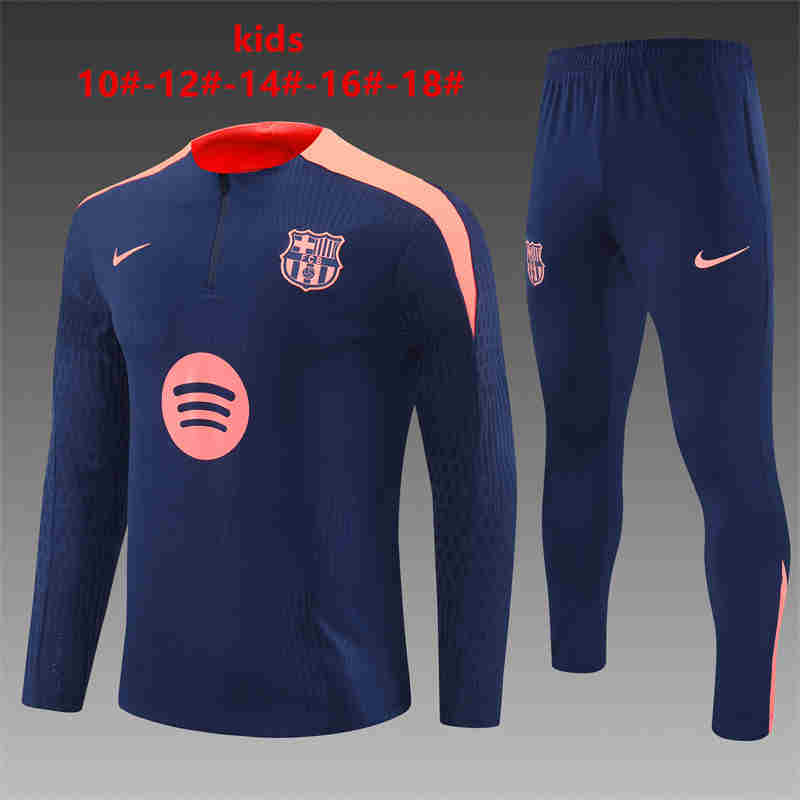 2024-2025 Barcelona KIDS   Long Sleeve Half Pull Training Suit Set