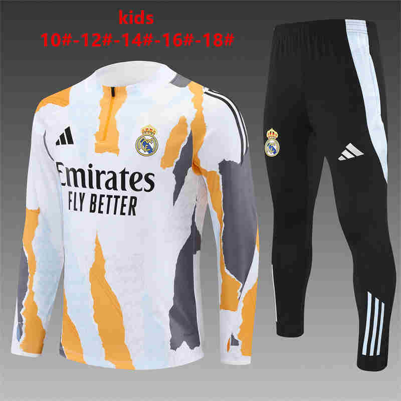 2024-2025   Real Madrid KIDS Long Sleeve Half Pull Training Suit Set 