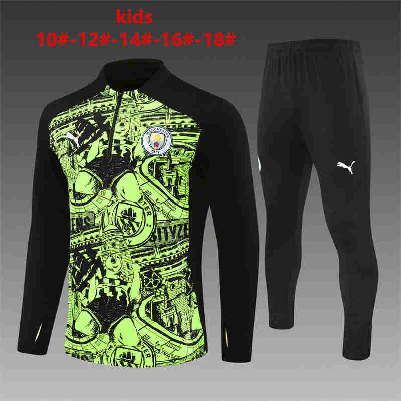 2024-2025  Manchester city   KIDS   Long Sleeve Half Pull Training Suit Set
