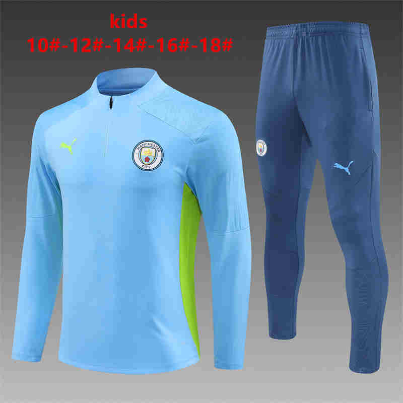 2024-2025  Manchester city   KIDS   Long Sleeve Half Pull Training Suit Set