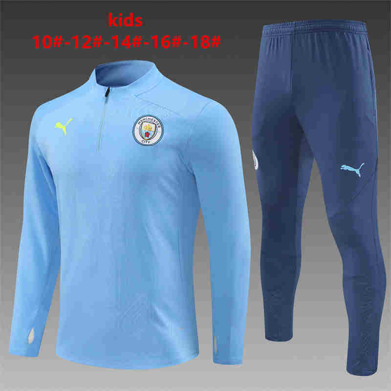 2024-2025  Manchester city   KIDS   Long Sleeve Half Pull Training Suit Set