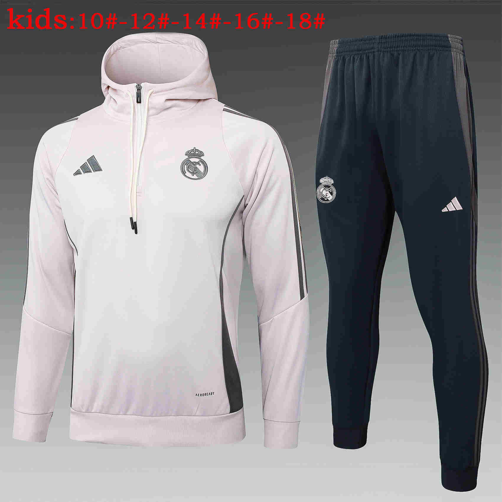 2024-2025   Real Madrid KIDS Long Sleeve Half Pull Hooded Training Suit Set 815