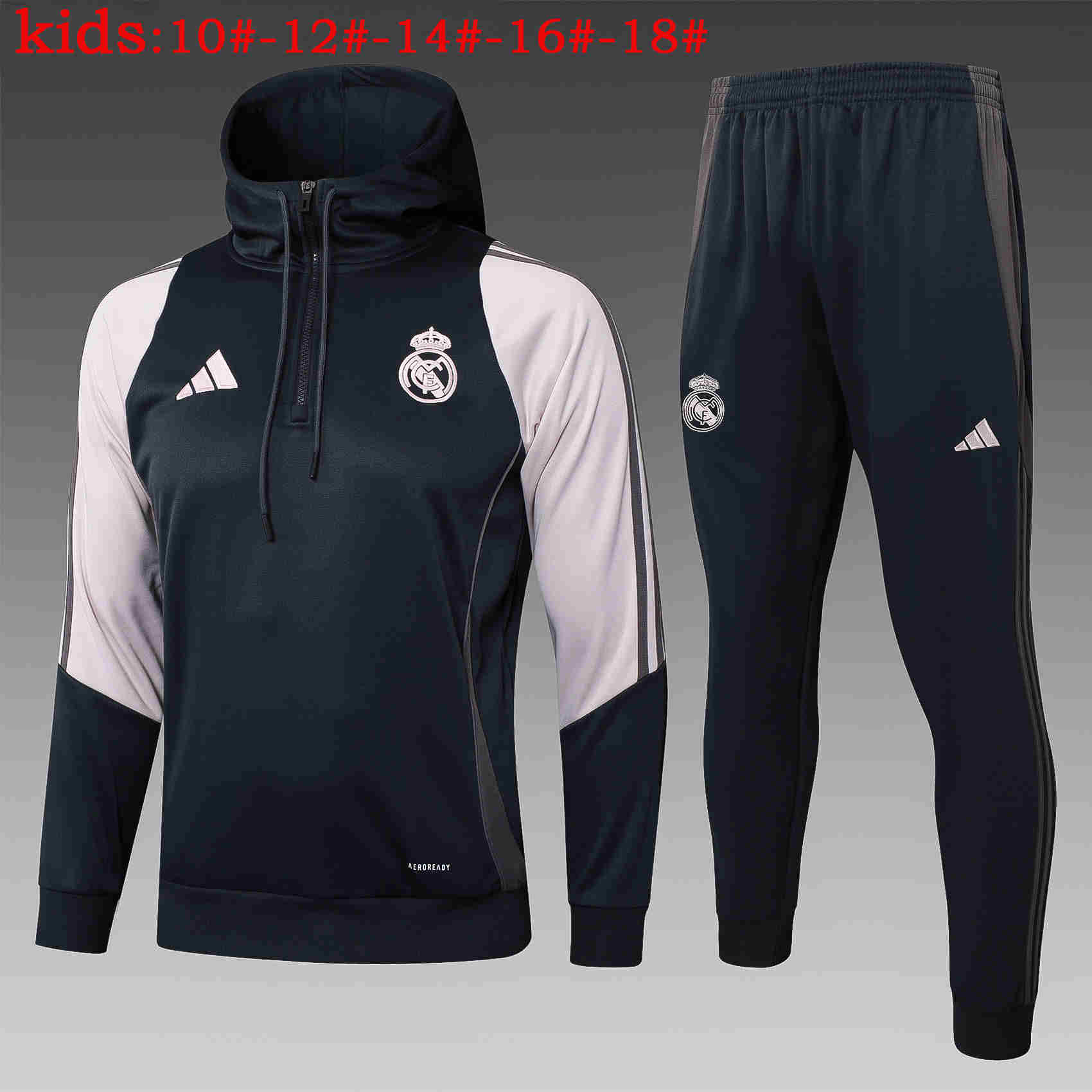 2024-2025   Real Madrid KIDS Long Sleeve Half Pull Hooded Training Suit Set 815