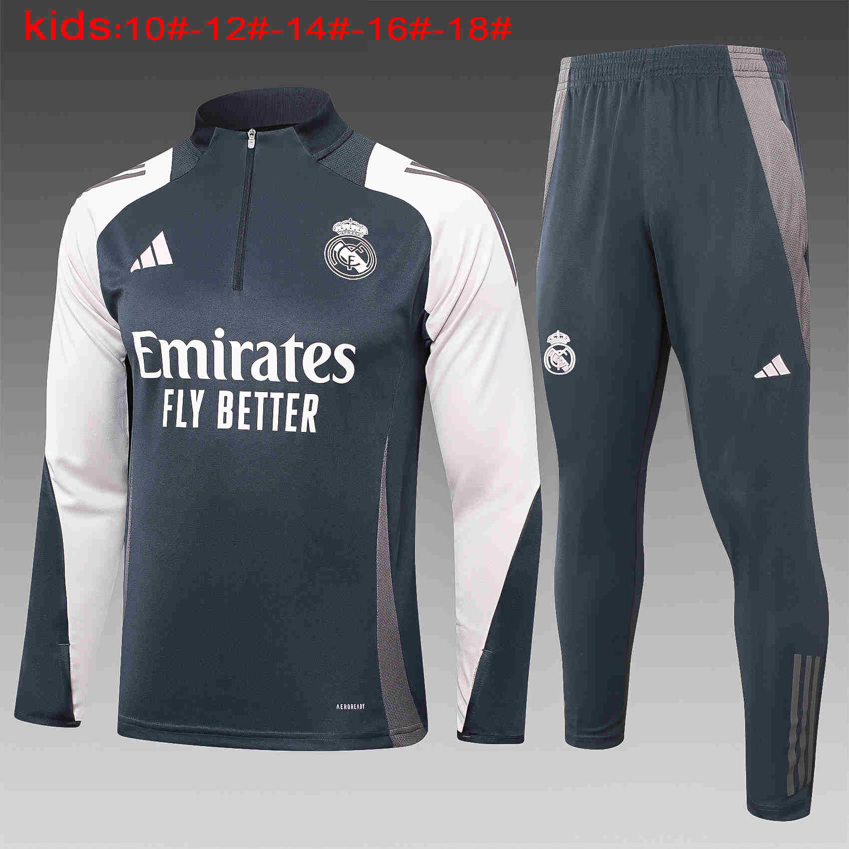 2024-2025   Real Madrid KIDS Long Sleeve Half Pull Training Suit Set 