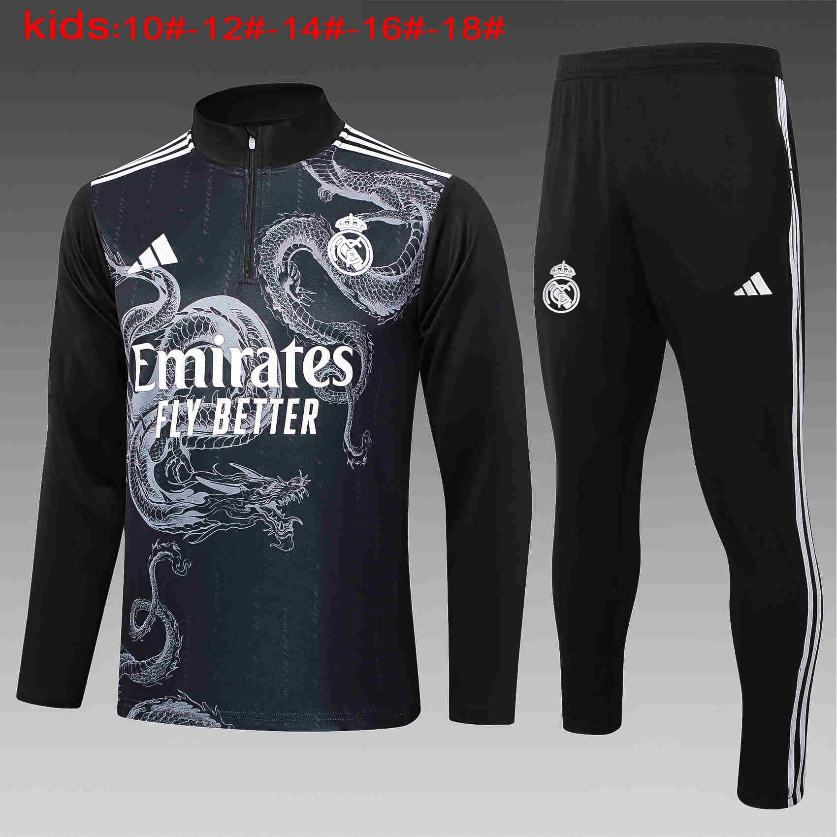 2024-2025   Real Madrid KIDS Long Sleeve Half Pull Training Suit Set 