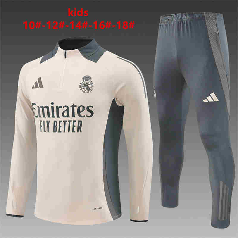 2024-2025   Real Madrid KIDS Long Sleeve Half Pull Training Suit Set 