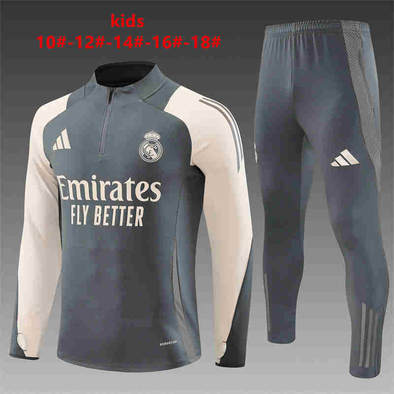 2024-2025   Real Madrid KIDS Long Sleeve Half Pull Training Suit Set 