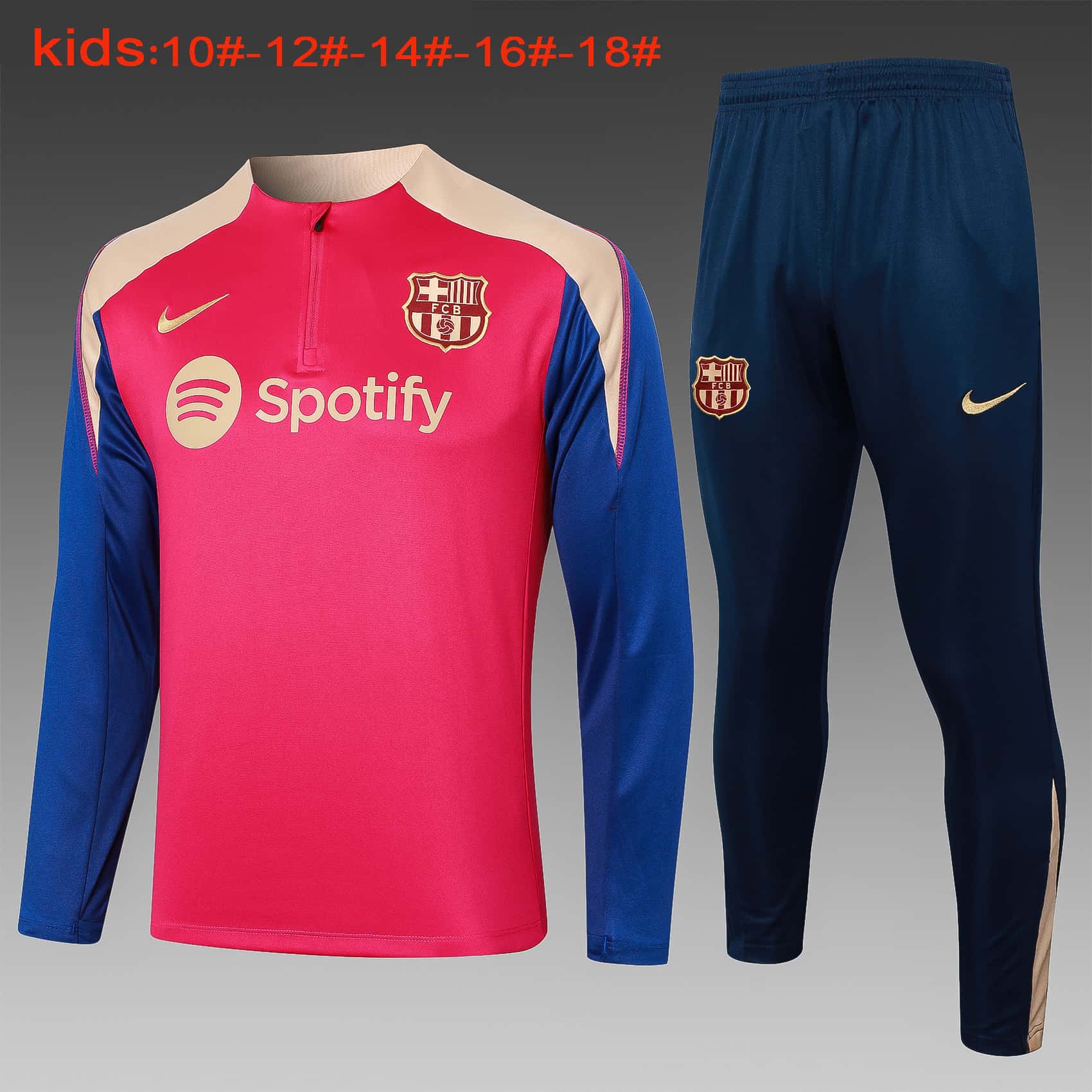 2024-2025 Barcelona KIDS   Long Sleeve Half Pull Training Suit Set 815