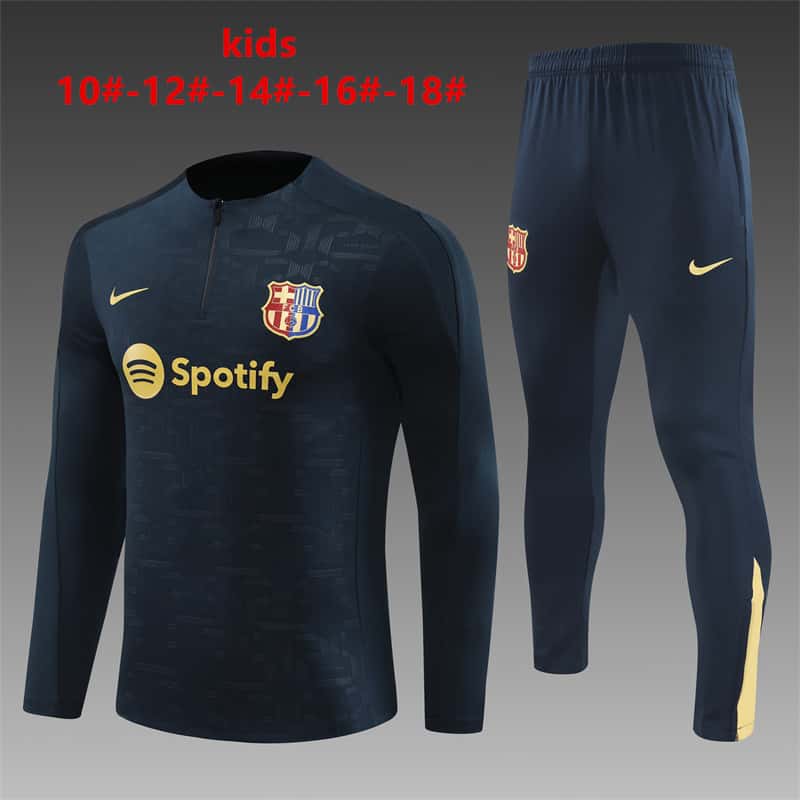 2024-2025 Barcelona KIDS   Long Sleeve Half Pull Training Suit Set